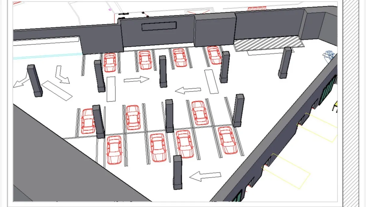 3D concept render of stalls and columns