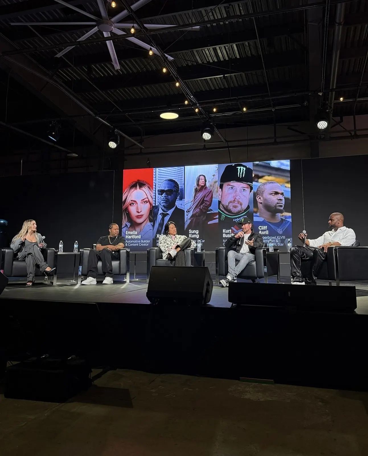 The round table — Kurt Busch, Cliff Avril, Xzibit, Sung Kang, Emelia Hartford